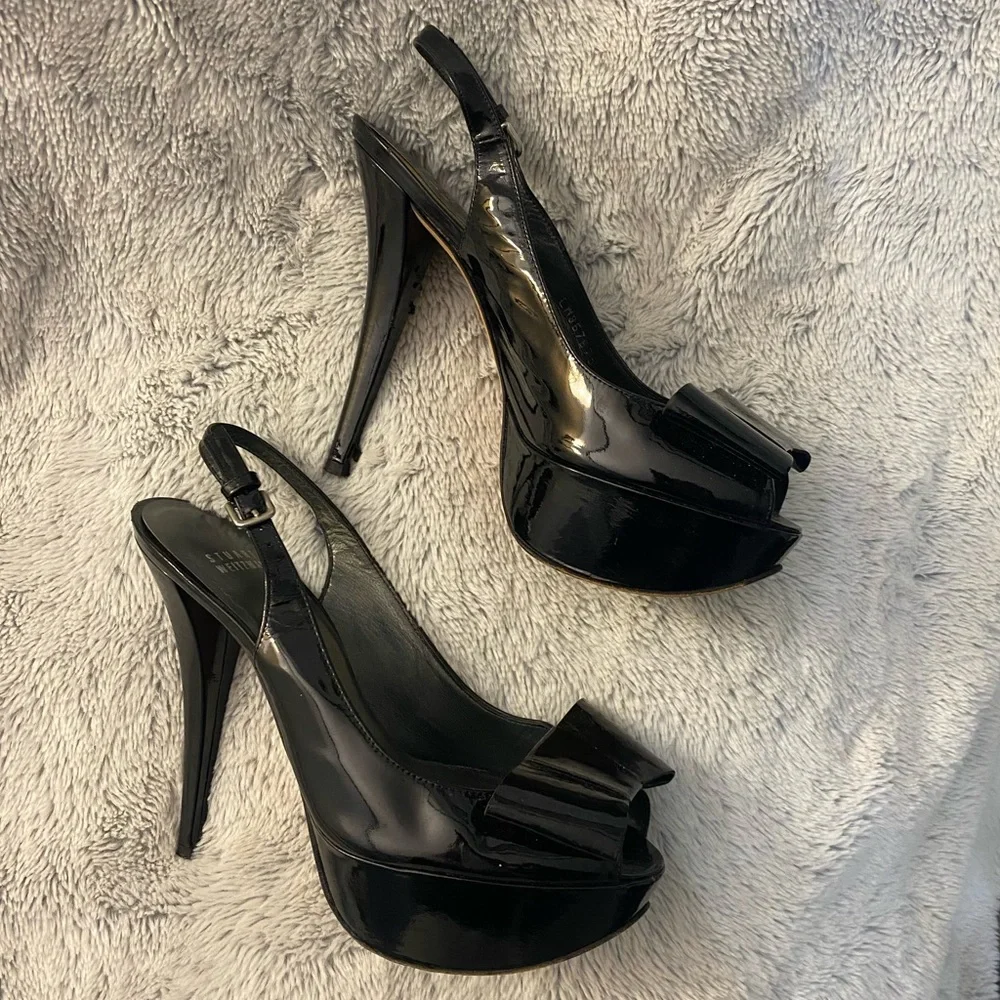 Stuart Weitzman Bowery Bow Slingback Platforms, size 9
